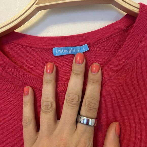 J. McLaughlin Pink Crewneck‎ Scallop Edged Sweater Cotton Blend Small - Picture 3 of 7